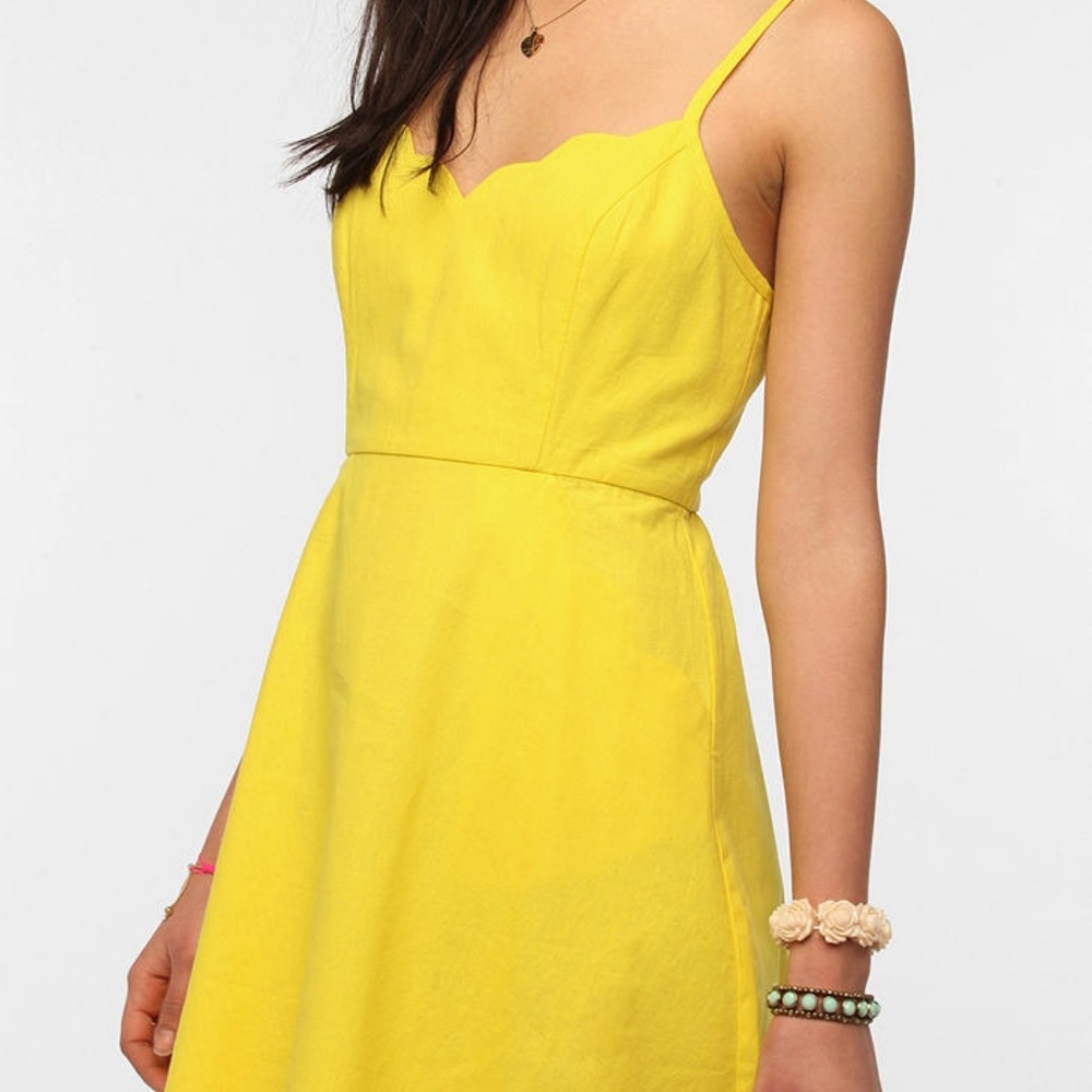 UO COPE yellow scalloped dress with pockets